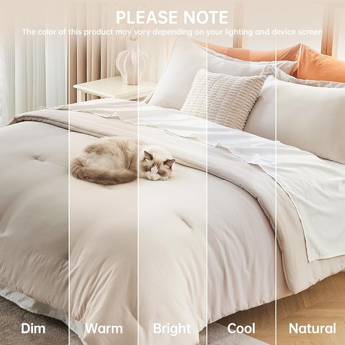 Beige Oversized Queen Comforter Sets, All Season Ultra Soft Down Alternative Bedding - 3 Piece Lightweight Bed Set Includes 1 Comforter (98"*98") and 2 Pillow Shams (20"x26")