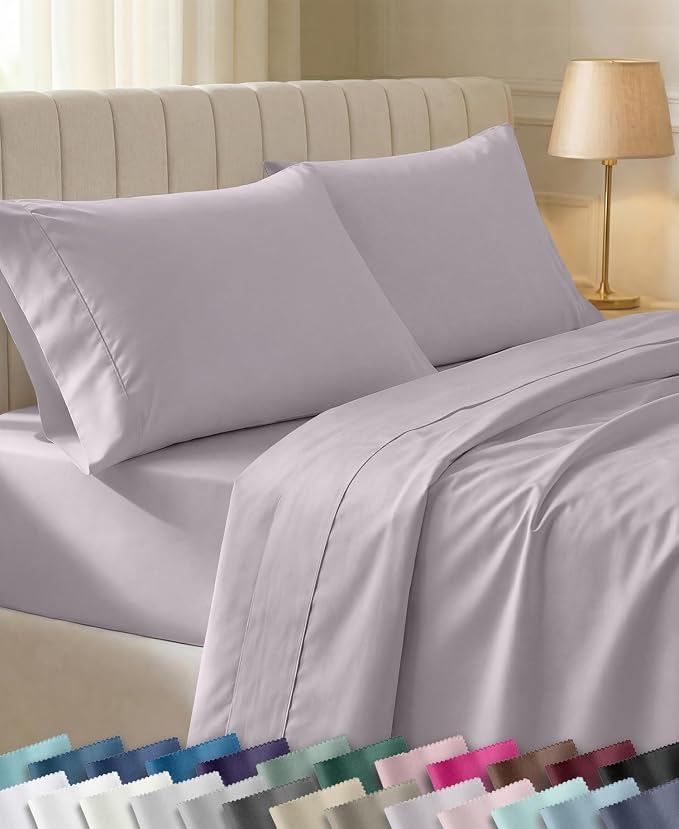 California Design Den Soft 100% Cotton Sateen Queen Size Bedsheets Set | 400 Thread Count Backed by Good Housekeeping Seal, 16" Deep Pocket, All-Around Elastic, Easy Care - Dusky Lavender Grey