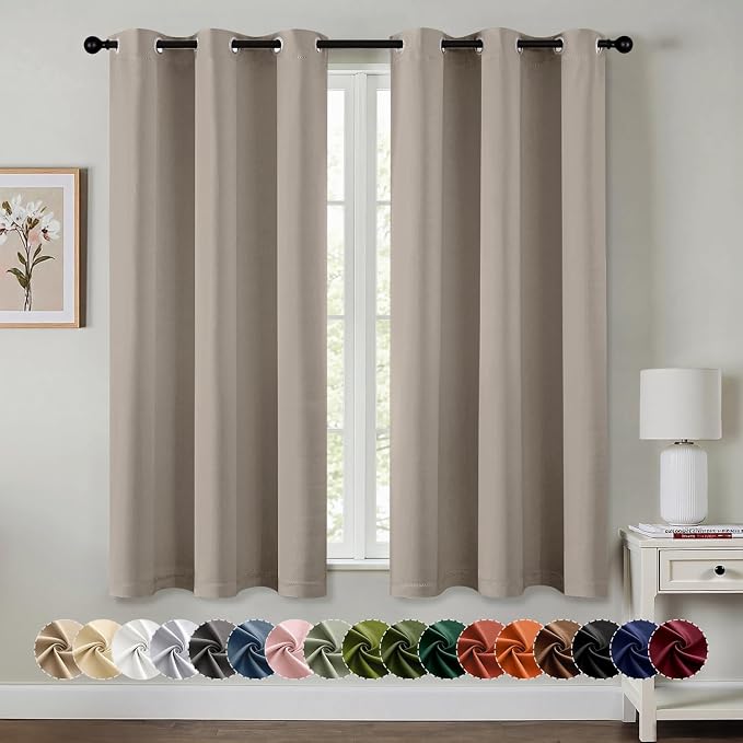 MIULEE Blackout Curtains for Bedroom 2 Panels 40 x 63 Inch Long Stone | Thermal Insulated, Living Room Darkening Grommet Drapes, Noise Reducing, Light Blocking Window Treatments