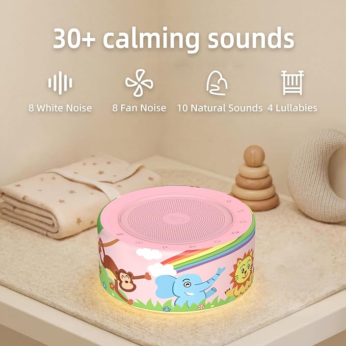 Kipcush White Noise Machine for Baby & Adults, Sleep Sound Machine with 30 Soothing Sounds, 8-Color Night Light, Memory Function, White Noise for Sleeping, Nursery, Office, Travel, Relaxation