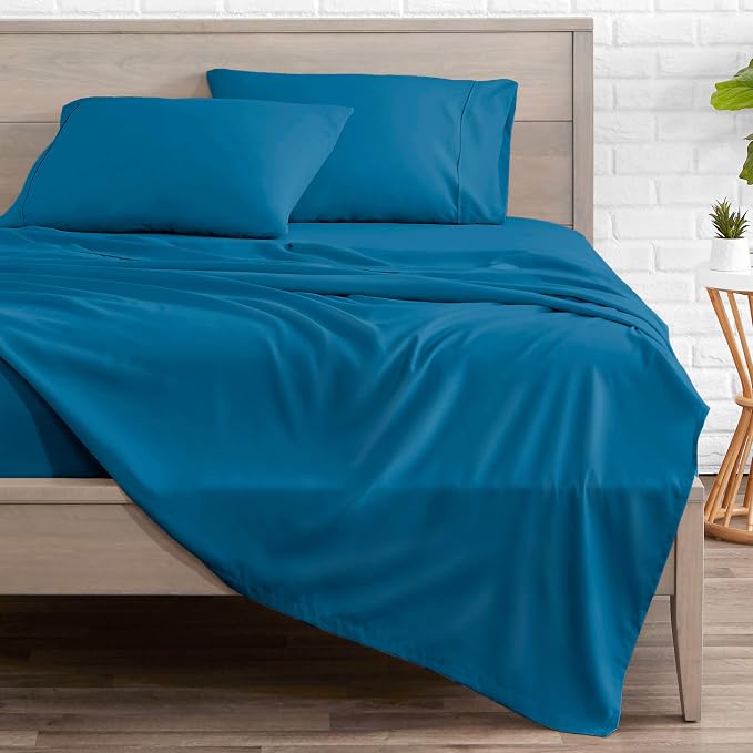 Bare Home Split King Sheet Set - 1800 Ultra-Soft (Split King, Medium Blue) | Deep Pockets 6 to 15 Inches, Breathable, Hypoallergenic, Hotel Luxury, Easy Fit, Soft, All-Season
