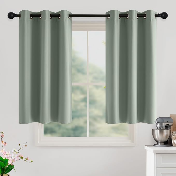 NICETOWN Sage Green Room Darkening Curtains 45 Inches Long 2 Panels for Living Room, Bedroom, Nursery Summer Thermal Insulated Blackout Drapes Grommet Noise Reducing Window Treatment, W40