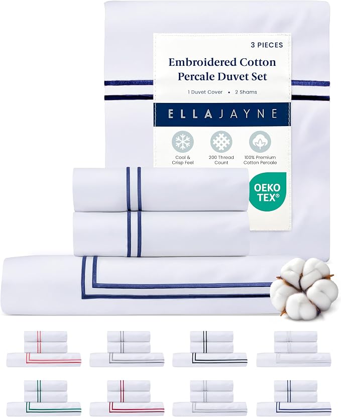 Ella Jayne Duvet Cover King (3 Pieces), 100% Cotton Percale, King/Cali King, Soft, Breathable & Lightweight Including King Duvet Cover (1 Piece) 106 x 90 Inches with 2 Pillow Shams (Navy Design) | King Duvet Cover Set | 100% Cotton Percale Fabric | Sof...