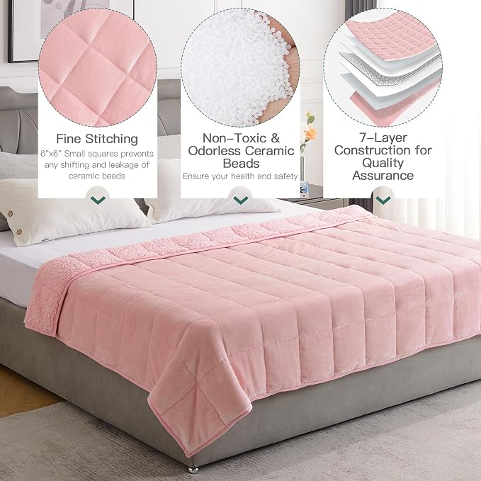 Lofus 20 lbs Weighted Blanket for Adults Queen Size 60" x 80", Pink | Dual-Sided Sherpa Fleece Heavy Blanket, for Stress Relief & Better Sleep, Ultra Soft, Ideal Gift for Family, Warm & Cozy