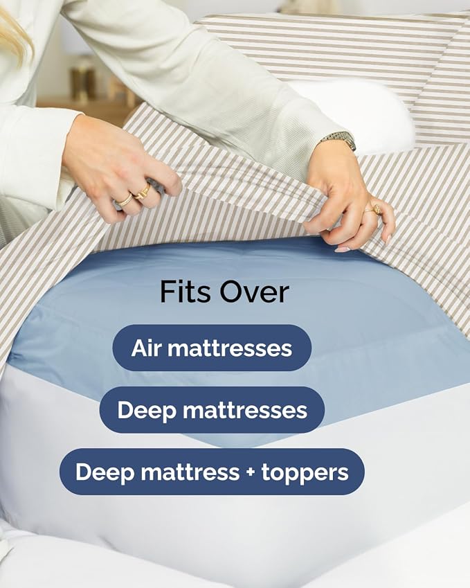 Extra Deep Flex Top Split Head King Sheet Set - 6 Piece Breathable and Cooling Sheets - Hotel Luxury Bedding for Women, Men, Kids & Teens - Easy Secure Fit - Extra Deep Pockets - Beige Stripes 2