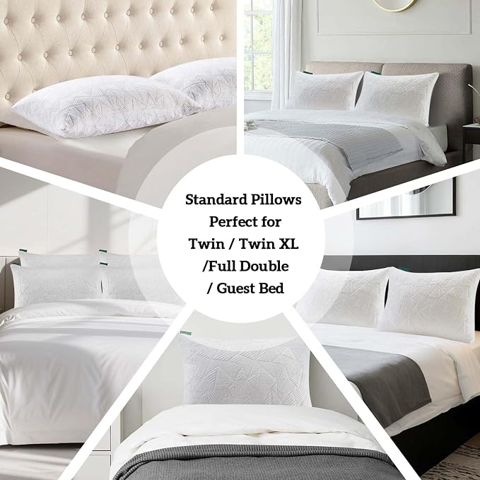 BETU Cooling Pillows Standard Size Set of 2, Shredded Memory Foam Standard Pillows Set of 2 for Hot Sleepers, Adjustable Firm Soft Support Pillow for Side, Back, Stomach Sleeping, White