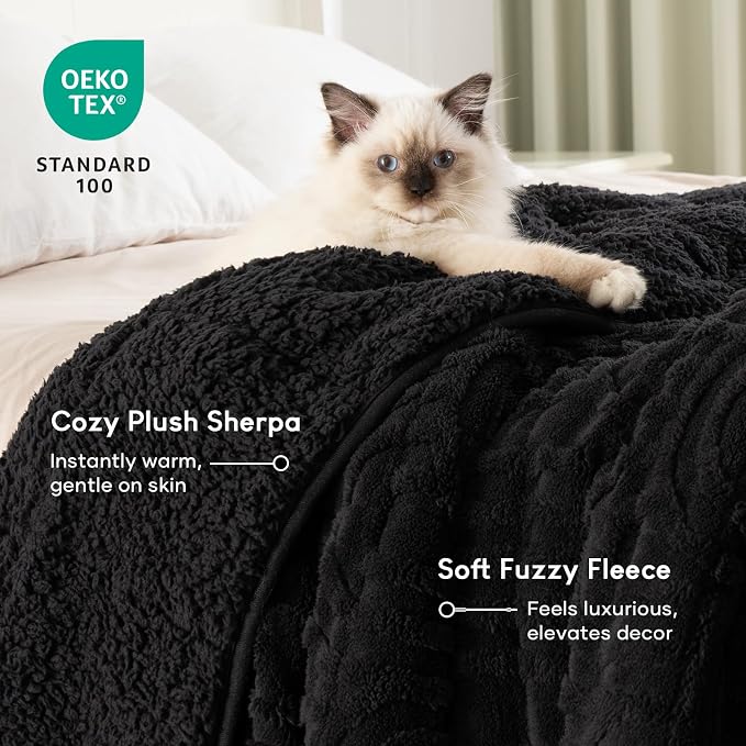 Cottonblue Jacquard Weighted Blanket for Adults Queen Size 12 lbs 60"x80" | Soft Sherpa Fleece Weighted Blankets Throw for Sleep Calm Relax, Fuzzy Warm Black Arch Heavy Blanket for Bed Sofa, Washable
