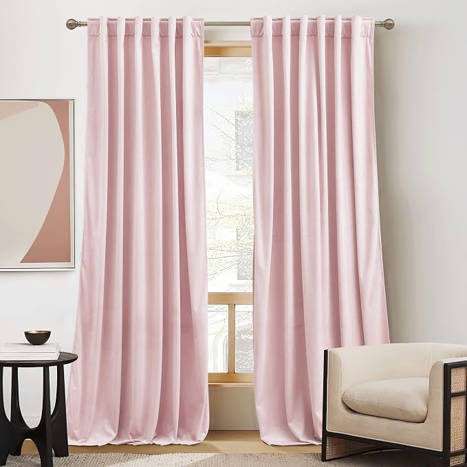 RYB HOME Blush Pink Velvet Curtains for Bedroom Living Room 63 inches | Thermal Insulated, Privacy UV Heat Blocking, Luxurious Soft Fabric, Back Tab, Drapes for Nursery Office, W42 x L63, 2 Panels