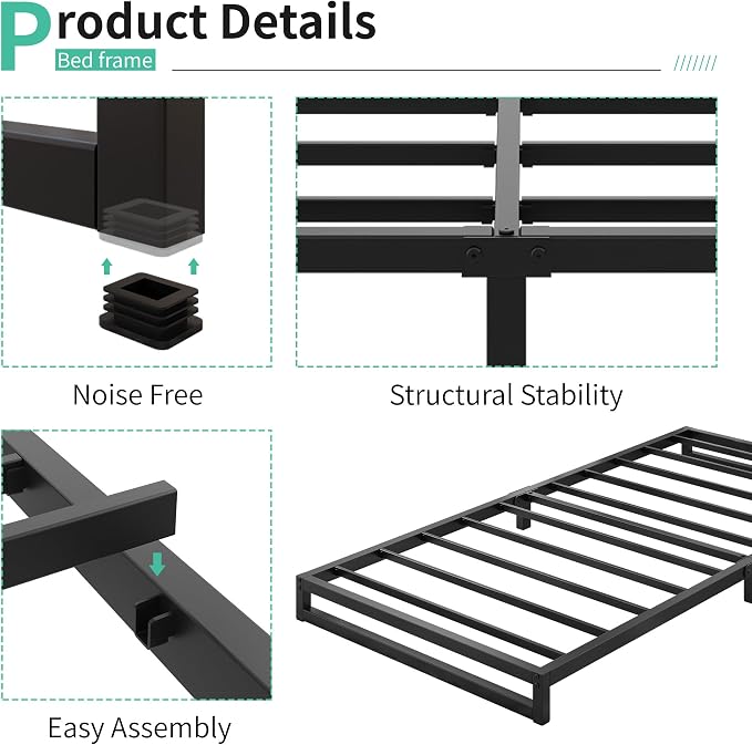 Lutown-Teen 6 Inch Twin Size Bed Frames with Heavy Duty Steel Slat Support | Twin Platform Bed Frame No Box Spring Needed, Noise Free, Easy Assembly, Black