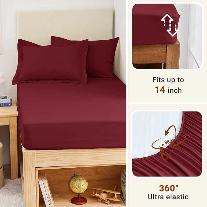 5 Pieces Twin XL Comforter Set, Soft Bed in a Bag Twin XL Size, All Season Bedding Set with Comforter, Flat Sheet, Fitted Sheet, Pillowcases & Shams, Burgundy Red