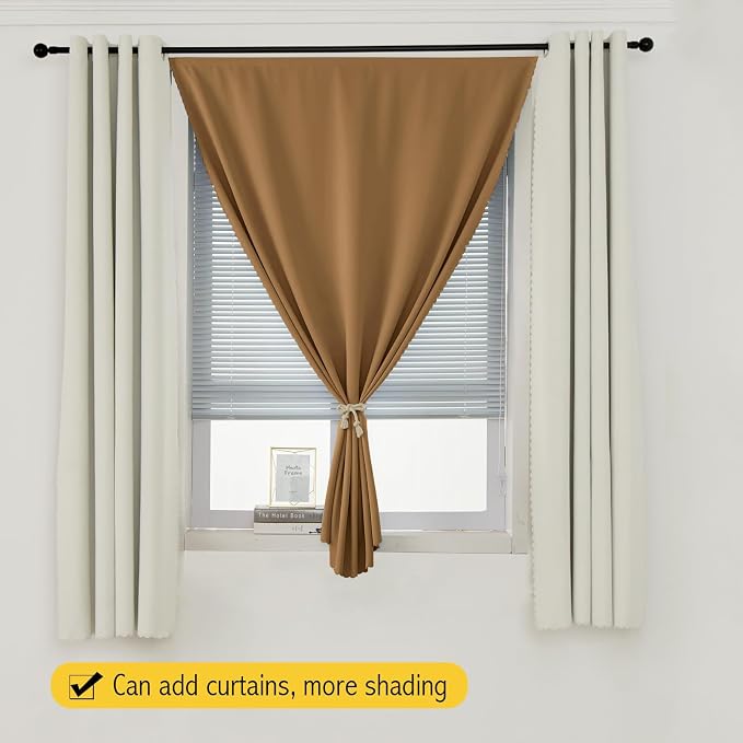 Portable Light Blocking Curtains Self-Stick Design, Removable Adhesive Window Shades for Apartment Office, 71" W x 84" L, Brown, 1 Panel