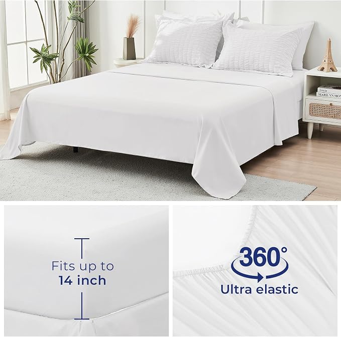 HYMOKEGE White King Size Comforter Set Seersucker 7 Pieces, All Season Luxury Bed in a Bag for Bedroom, Bedding Set with Comforters, Sheets, Pillowcases & Shams
