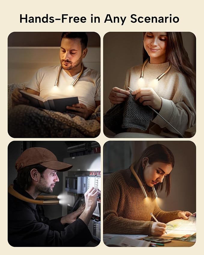 LED Neck Reading Light, Reading Light for Book in Bed, Hands Free, 3 Brightness Levels, Lightweight Comfortable Design, Long Lasting, Perfect for Knitting,Crafting,Camping,Gold Rose | 3 Color, 9 Brightness Levels, Lightweight Comfortable Design, Long L...