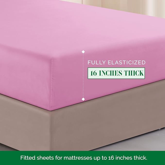 Elegant Comfort Luxurious 1500 Premium Hotel Quality Microfiber Three Line Embroidered Softest 4-Piece Bed Sheet Set, Wrinkle and Fade Resistant, King, Light Pink