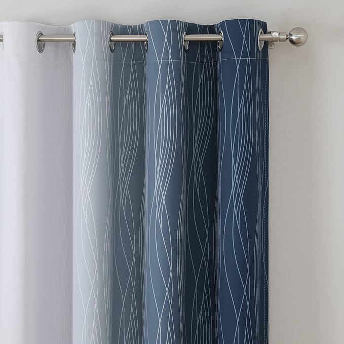 Navy Blue and Greyish White Blackout Curtains for Living Room 72 Inch Long | Estelar Textiler Ombre Room Darkening Bedroom Curtains,Thermal Insulated,Energy Saving Grommet Window Drapes,52Wx72L,2 Panels