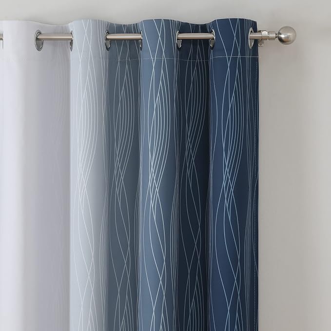 Navy Blue and Greyish White Blackout Curtains for Kitchen 36 Inch Length | Ombre Short Cafe Curtains,Thermal Insulated,Small Half Window Grommet Drapes for Basement/RV Camper,52Wx36L,2 Panels