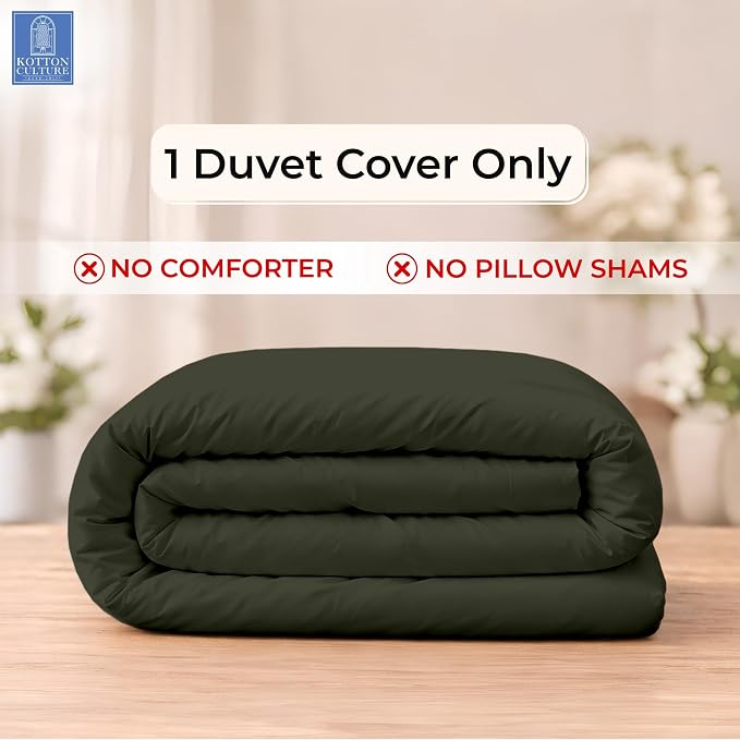1 Pc Duvet Cover King Size-100% Egyptian Cotton 600 Thread Count Ultra Soft Premium Durable Comforter Cover Zipper Closure & Corner Ties - (Olive Green, 104" X 94")