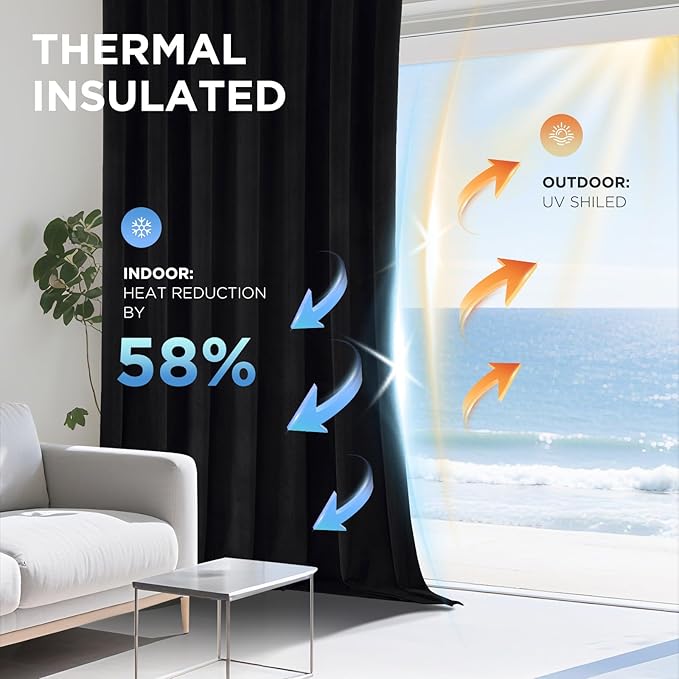 Joydeco 100% Blackout Curtains Velvet Black Out Curtain 84 Inch Drapes | for Bedroom Living Room, Heat and Light Blocking, Thermal Insulated Luxury Heavy Duty Curtain 2 Panels Back Tab&Rod Pocket