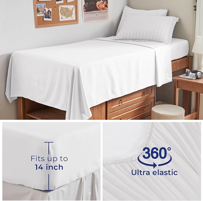 HYMOKEGE White Twin XL Comforter Set Seersucker 5 Pieces, All Season Luxury Bed in a Bag for Bedroom, Bedding Set with Comforter, Sheets, Pillowcase & Sham