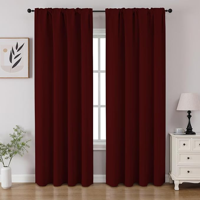 CUCRAF Burgundy Red Blackout Curtains 84 inch Length 2 Panels Set, Rod Pocket Room Darkening Drapes for Bedroom Living Room, Insulated Thermal Light Blocking Window Curtain (W52 x L84 Inch)