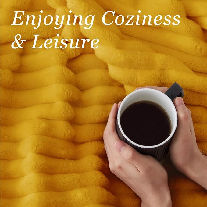 BEDELITE Striped Fleece Throw Blanket, Mustard Yellow, 50"x60" | 300GSM Microfiber Fleece, Soft Cozy, Lightweight Warm, Double-Sided Plush, Machine Washable, Gift, Room Decor, for Couch Sofa
