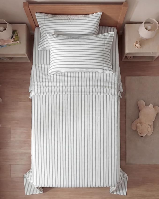 Twin 4 Piece Bed Sheet Set - Breathable & Cooling Sheets - Grey Stripes | Ultra Soft Hotel Luxury Bedding Set with 8-16 Inch Deep Pockets, 1 Flat & 1 Fitted Sheet & 2 Pillowcases, Wrinkle & Fade Free