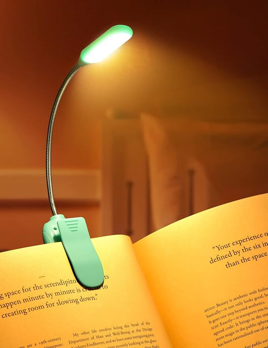Monotremp Rechargeable Book Lights for Reading at Night, Clip-On 3 Colors | Eye-caring ultralight clip-on, stepless dimming, no flicker, amber mode, 80H runtime, 1.3oz, memory, gift for book lovers.