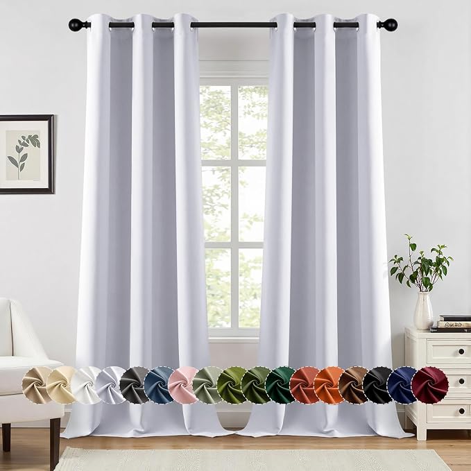MIULEE Blackout Curtains for Bedroom 2 Panels 40x96 Inch Long Greyish White | Thermal Insulated, Living Room Darkening Grommet Drapes, Noise Reducing, Light Blocking Window Treatments