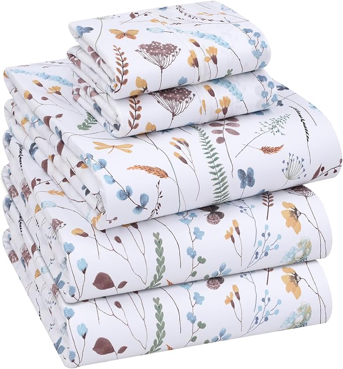 RUVANTI 100% Cotton Percale Sheets Split King Size, Fern Class | Crisp Cooling, Deep Pocket 16", Soft Breathable & Durable, Hotel-Style, 5 Piece Set
