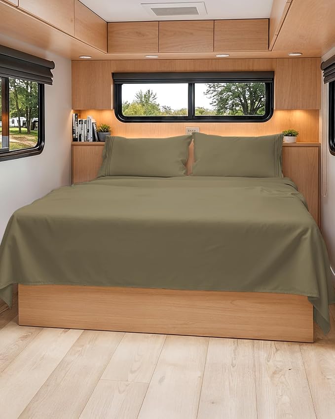 Short Queen Size 4 Piece Bed Sheet Set - RV Short Queen Sheets - Khaki | Ultra-Soft, Breathable & Cooling Bed Sheets Set with Deep Pockets, Hotel Luxury Bedding for Women & Men, Wrinkle & Fade Free