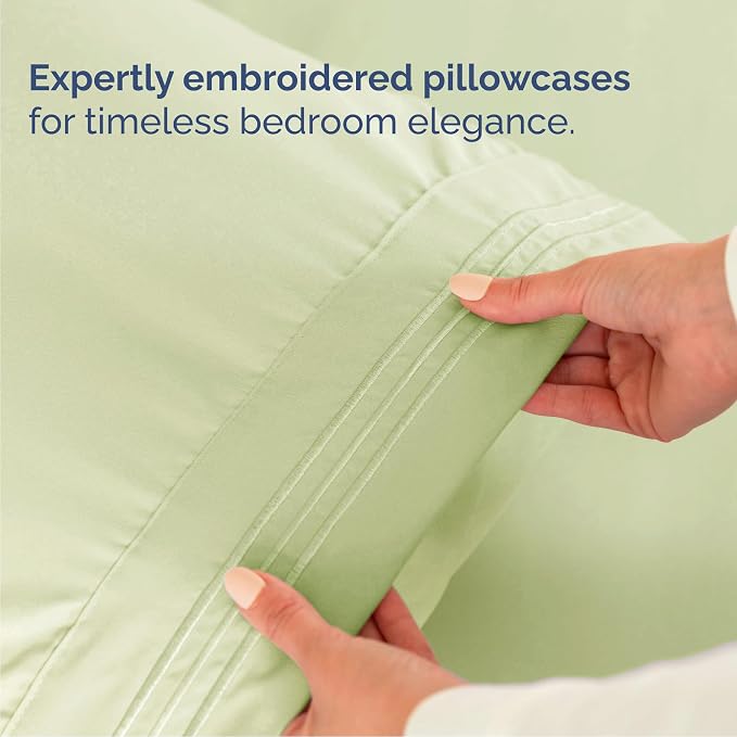 Queen Size 4 Piece Sheet Set - Breathable & Cooling - Light Sage Green | Hotel Luxury Bed Sheets for Women & Men, Deep Pockets, Easy-Fit, Extra Soft and Wrinkle Free Sheets, Oeko-Tex Bed Sheet Set