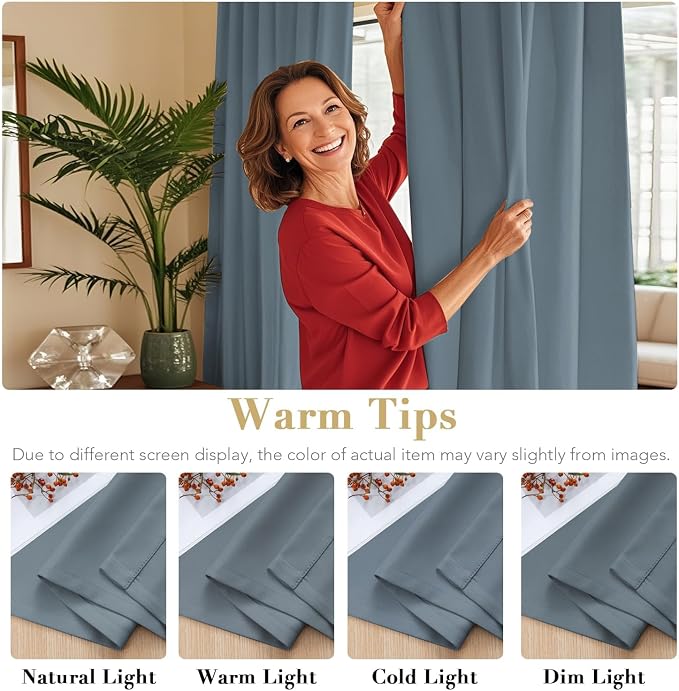 H.VERSAILTEX Blue Back Tab Blackout Curtains 102 Inch Long for Living Room, Rod Pocket Room Darkening Thermal Insulated Black Out Curtains, 52 x 102 Inch, Stone Blue, 2 Panels