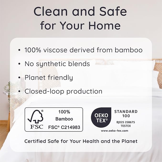 Bambaw King Size Cooling Sheets Set 6pcs - 100% Viscose Derived from Bamboo Sheets Deep Pocket, Fits Up to 16'' with Elastic Corner Straps, King Size Soft Sheets, Breathable Sheets (White)