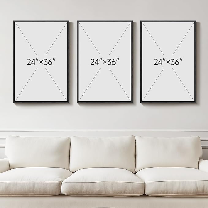 Large Framed Black and White Abstract Canvas Wall Art for Living Room | 3 Piece Modern Prints Paintings, Minimalist Artwork, Abstract Brushstroke Pictures, Hallway Dining Office Wall Decor 24x36 In