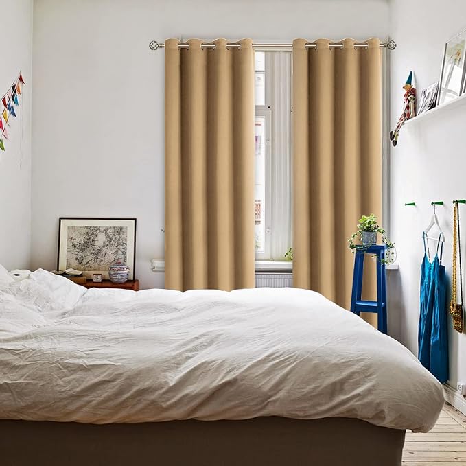 BGment Khaki Room Darkening Curtains 95 Inch for Living Room - 2 Panels | Grommet Top, Extra Long, Light-Blocking, Sunblock, Thermal Insulated, Window Drapes for Bedroom, 52x95 Inch