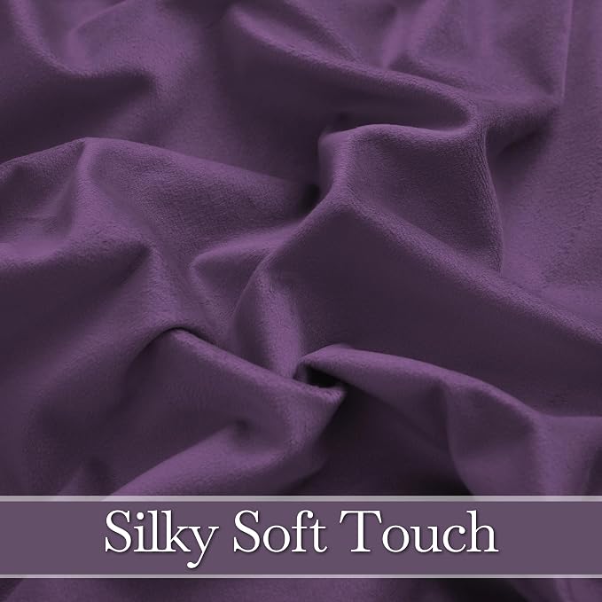 RYB HOME Purple Velvet Blackout Curtains 96 inches for Bedroom Living Room | Thermal Insulated,Privacy UV Block,OEKO-TEX Certified,Luxury Window Decor for Dining Room Sliding Door,W52 x L96,2 Panels