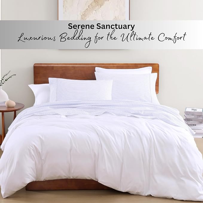 LANE LINEN Twin Sheet Set 100% Organic Cotton Cooling Soft - Ticking Stripe | 100% Organic Cotton Percale Twin Sheet Set - Affordable Organic Luxury, Honest-Price Organic Quality, For Hot Sleepers