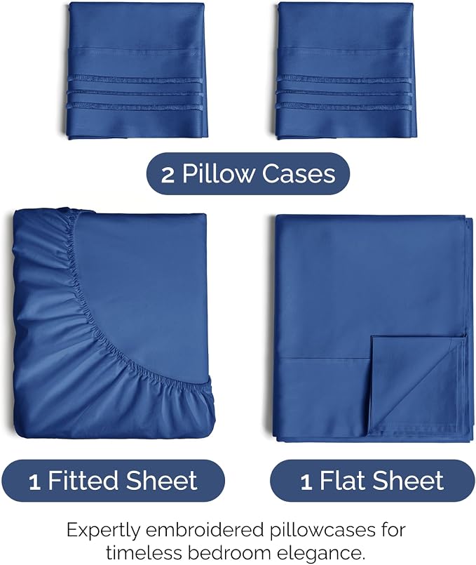 King Size 4 Piece Sheet Set - Ultra Soft & Cooling Bed Sheets - Cobalt Blue | Fits 8 Inch to 16 inch Mattress, Wrinkle Free & Fade Resistant with Deep Pockets, Breathable, Comfy Hotel Luxury Bedding