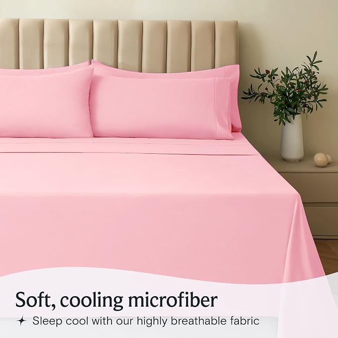LuxClub Twin XL Sheets Set, Cooling & Soft Deep Pocket Bed Sheets, 3PC | LuxClub Silky Fitted Sheet & Pillowcase Sets, Breathable Hotel Luxury Bedding for Mattress Wrinkle Free, Baby Pink