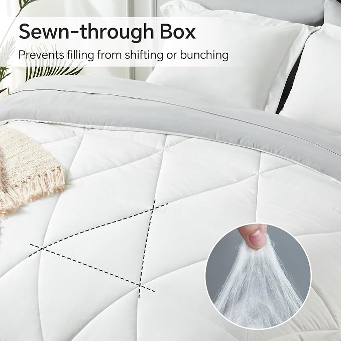 BEDELITE King Size Comforter Set 7 Pieces Bed in A Bag - Soft Microfiber Reversible White Bed Set with Comforters, Sheets, Pillowcases & Shams, Cozy Luxury Bedding Sets for All Season | Soft All Season Down-Alternative Comforter, Sheets, Pillowcases & ...