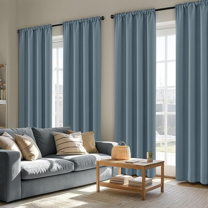 MIULEE 84 Inch Length Grey Blue Blackout Bedroom Curtains Set of 4 | Thermal Curtains for Summer Heat, Light Blocking Privacy Bedroom Window Drapes, Top&Bottom Rod Pocket, Living Room