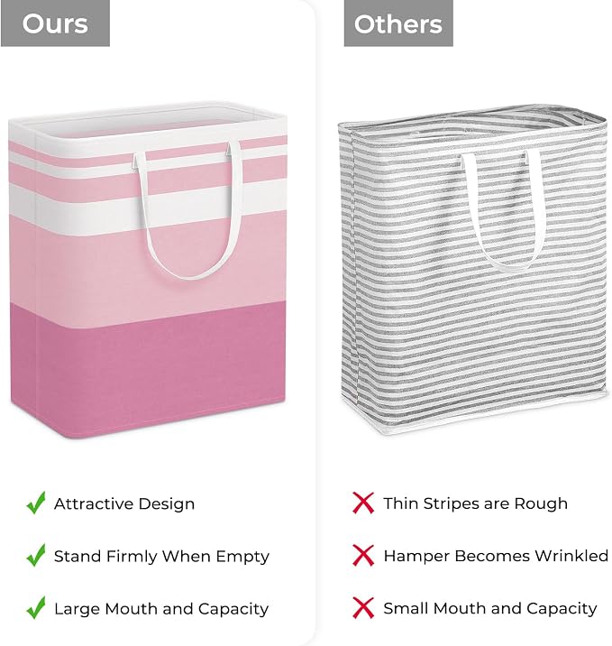 HomeHacks 2 Pack Laundry Baskets, Laundry Hampers Bags (Grey+Pink 100L) | Waterproof, Freestanding, Collapsible Clothes Hamper with Reinforced Handles in Laundry Room, Dorm, Bathroom, Bedroom