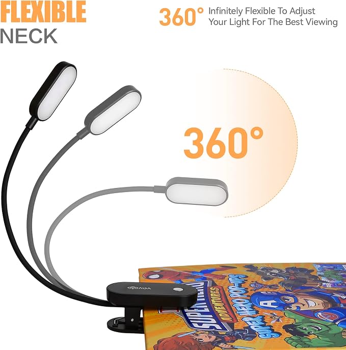 VAVOFO Rechargeable Book Light, 14 LEDs Eye Care Clip On Amber Reading Light for Bookworms Reading in Bed with 9 Colors 9 Brightness(Black)