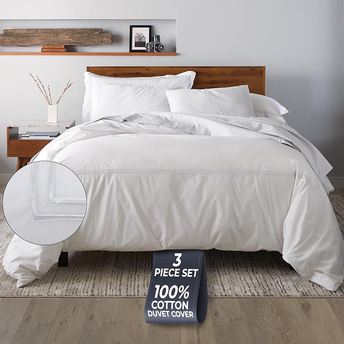 Ella Jayne California King Duvet Cover (3 Pieces), 100% Cotton Percale, King/Cali King, Breathable & Lightweight Cal King Duvet Cover (1 Piece) 106 x 90 Inches with 2 Pillow Shams (White Design) | King Duvet Cover Set | 100% Cotton Percale Material | S...