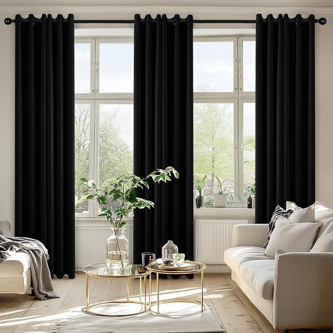 MIULEE Blackout Curtains for Bedroom 2 Panels 40 x 78 Inch Long Black | Thermal Insulated, Halloween Living Room Darkening Grommet Drapes, Noise Reducing, Light Blocking Window Treatments