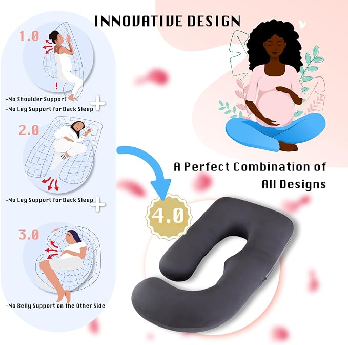 ALLOPERA Pregnancy Pillow, Full Body 57 Inch Maternity Pillow with Removable Washable Cover - Sleep Support for Legs, Back, Neck, Shoulder, HIPS, Belly for Pregnent Women, Black Milk Fiber Cover