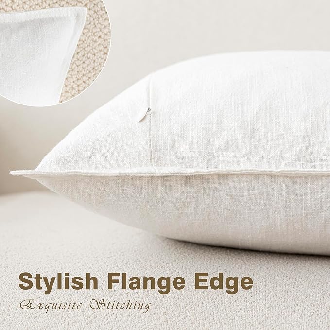 Foindtower Linen Solid Decorative Throw Pillow Covers 18x18 Cream White | Pack of 2 Boho Farmhouse Neutral Pillowcase,Soft Euro Accent Cushion Covers,Home Decor for Bed Couch Sofa Bedroom Living Room