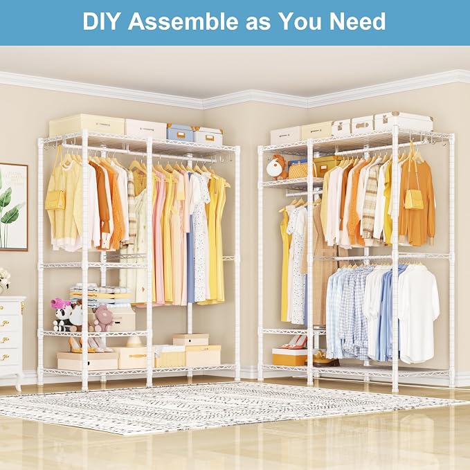 Ulif F7 Medium Clothes Rack, Clothing Racks for Hanging Clothes, Black | Heavy Duty Garment Rack, 6-Tiers Freestanding Portable Closet Storage Racks 45'' W × 14.6'' D × 76.6'' H, Max Load 750 Lbs