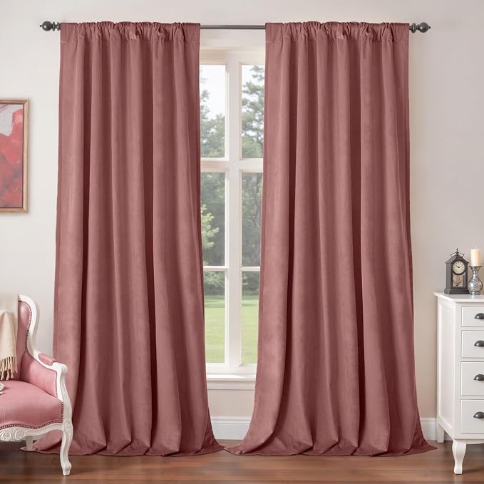 BGment Velvet Curtains 96 Inches Long for Living Room, Dusty Rose Pink | Noise Reducing, Energy Saving, Luxury, Room Darkening, Panels for Bedroom, Back Tab Rod Pocket, 2 Panels, 52 x 96 Inch