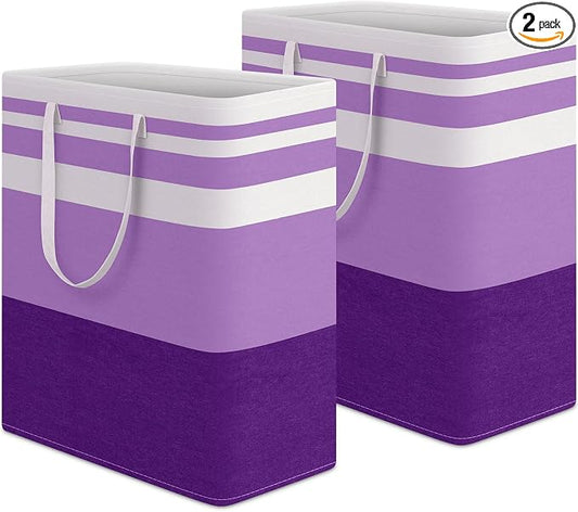 HomeHacks 2 Pack Laundry Baskets, Laundry Hampers Bags (Purple 100Lx2) | Waterproof, Freestanding, Collapsible Clothes Hamper with Reinforced Handles in Laundry Room, Dorm, Bathroom, Bedroom